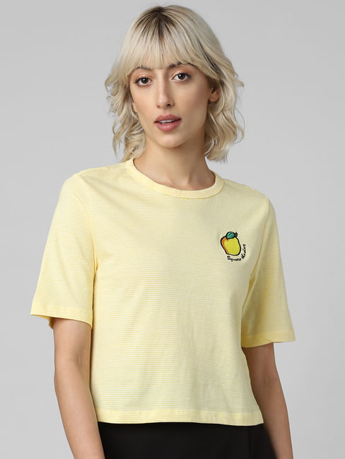 Yellow Striped Embroidered T-shirt