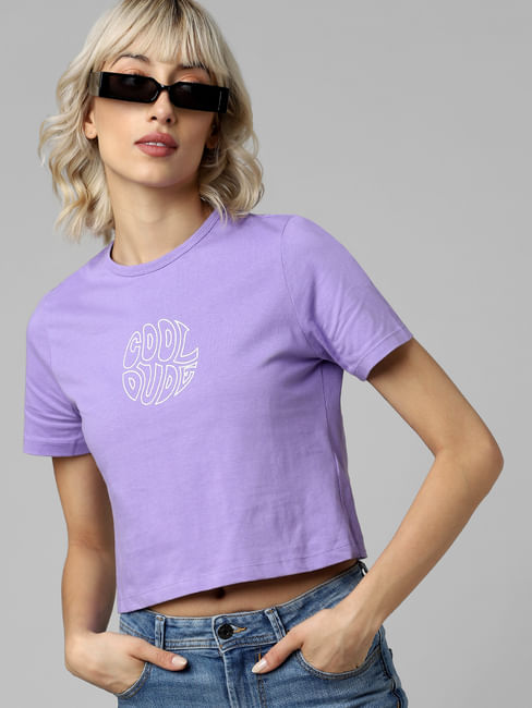 Purple Text Print T-shirt