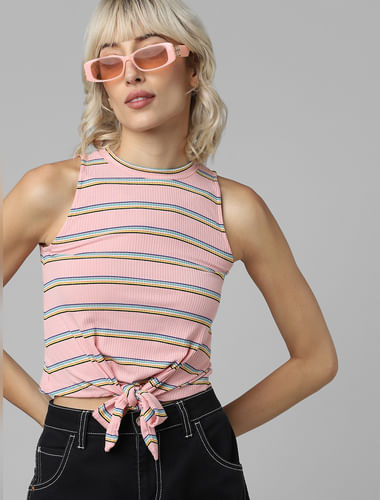 Pink Striped Tie Up Top