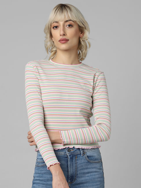 Pink Striped Full Sleeves T-shirt