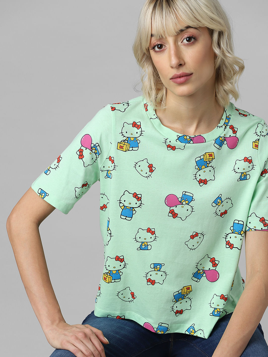 Buy Hello Kitty Green Graphic Print T-shirt for Women | ONLY