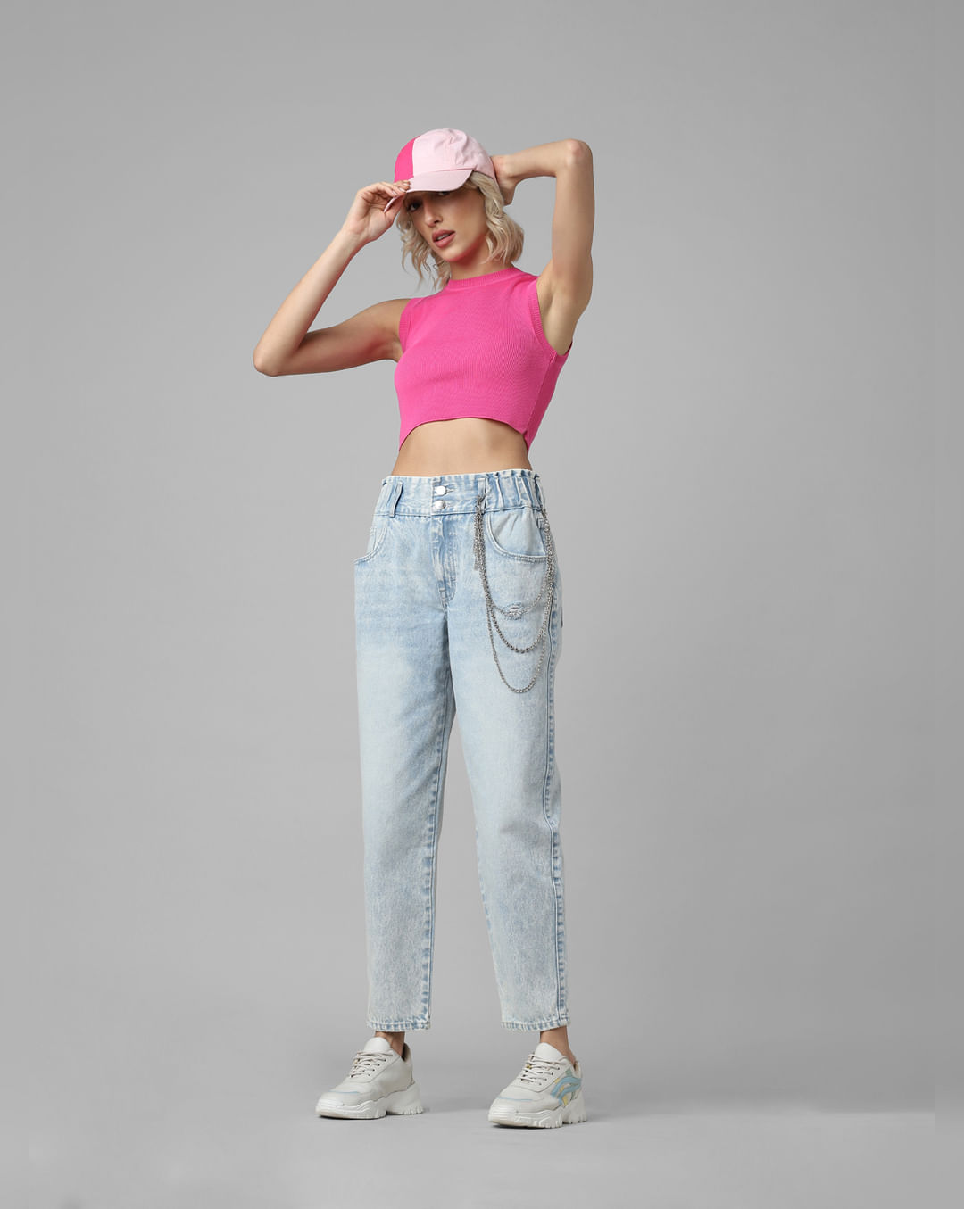 ASOS Design Baggy Jeans with Distressed Details in Pink Acid Wash