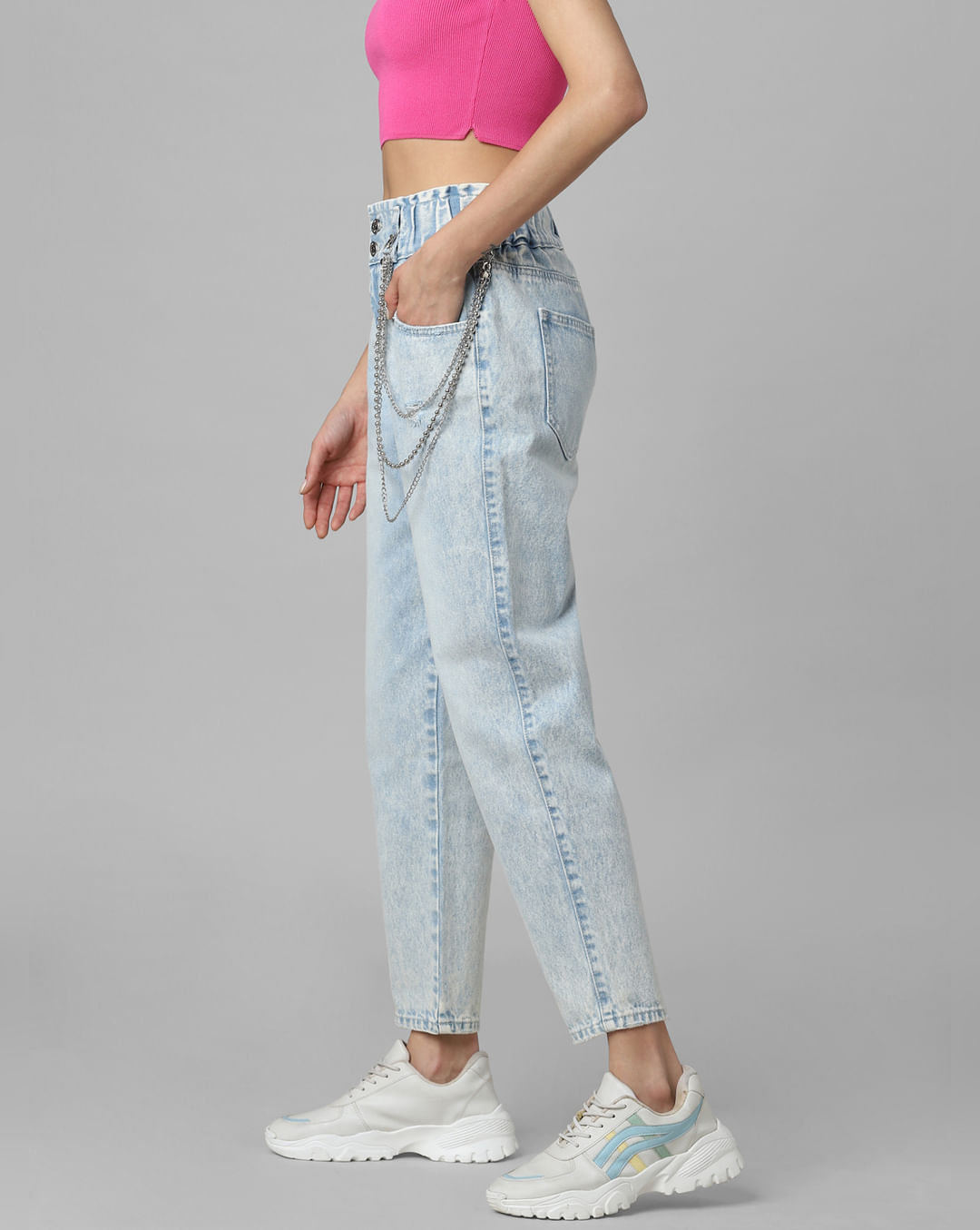Grey Mid Rise Carrot Fit Pants Online Shopping