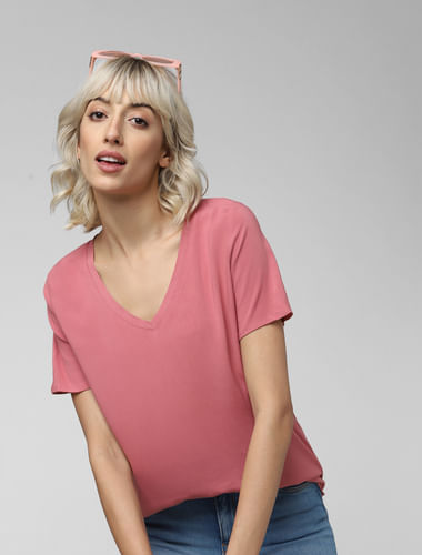 Pink V Neck T-shirt