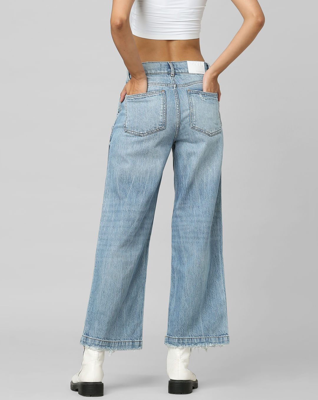 GENERIC Trousers Women Retro Small Waist Light Blue Jeans Tie High