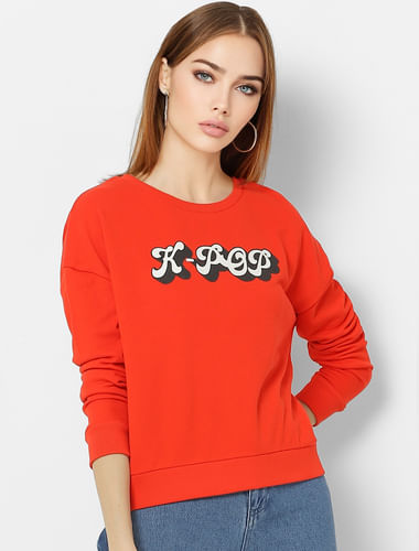 Red K-Pop Print Sweatshirt