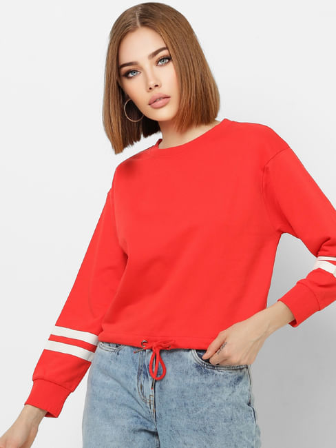 Red Striped Sleeves Sweatshirt