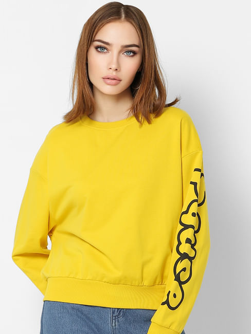 Yellow Sleeve Print Sweatshirt
