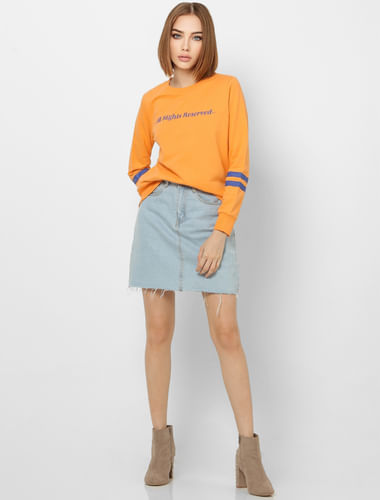Orange Slogan Print Sweatshirt