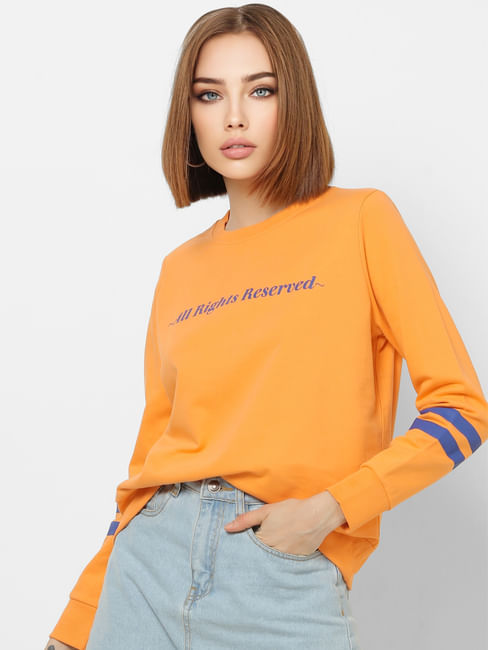 Orange Slogan Print Sweatshirt