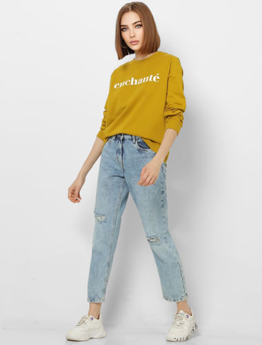 Mustard Text Print Sweatshirt