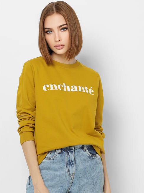 Mustard Text Print Sweatshirt