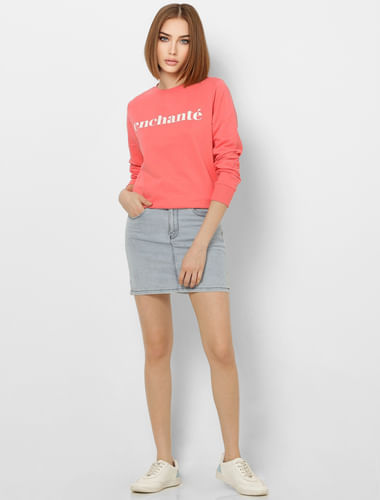 Coral Text Print Sweatshirt