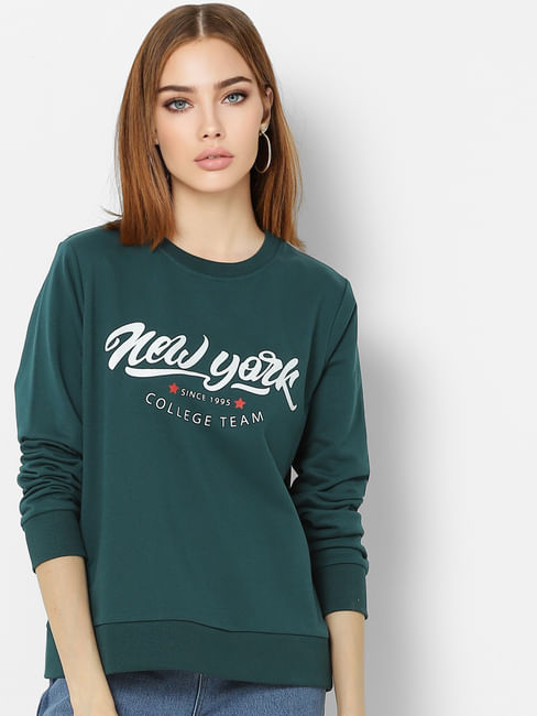 Green Text Print Sweatshirt