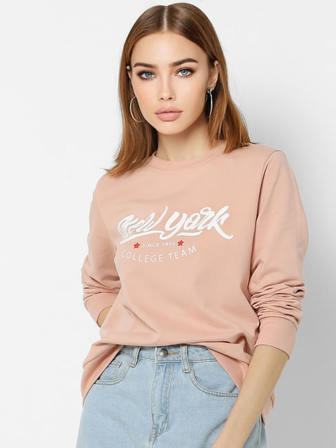 Pink Text Print Sweatshirt