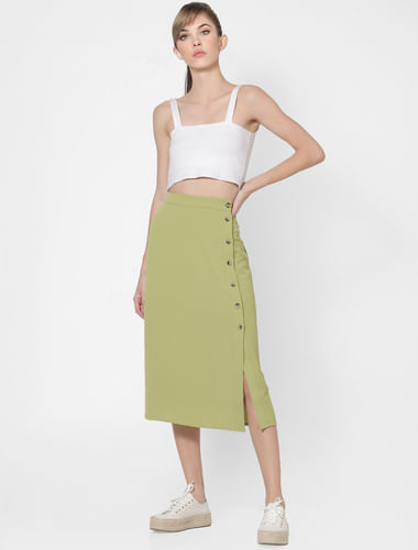 Green High Waist Midi Skirt
