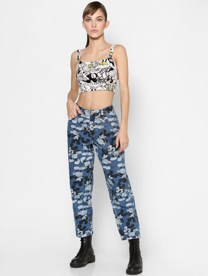 X MICKEY Blue High Rise Graphic Print Jeans 
