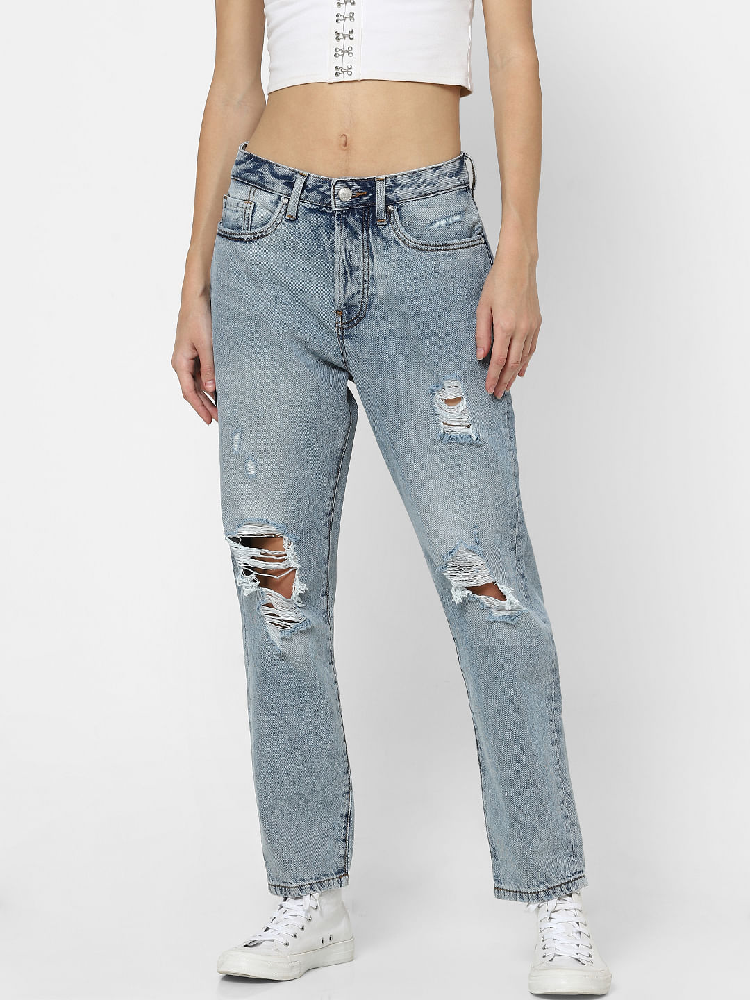 straight fit light blue jeans