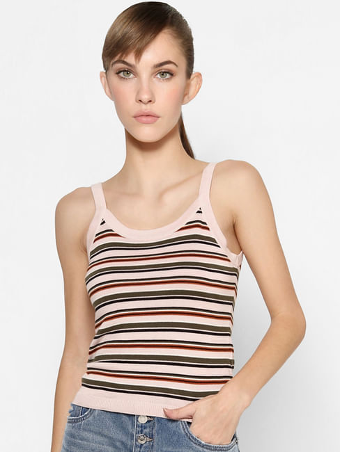 Light Pink Striped Strappy Top