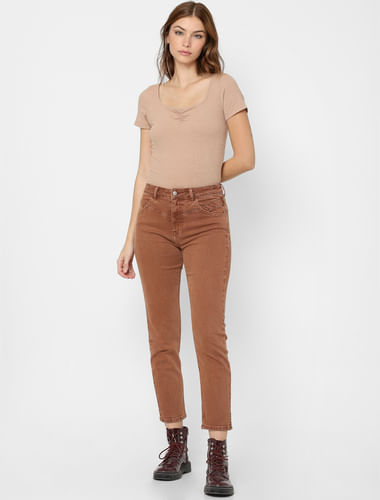 Brown High Rise Straight Jeans 