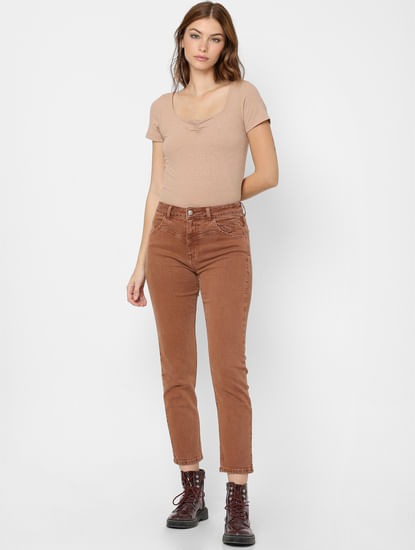 Brown High Rise Straight Jeans 