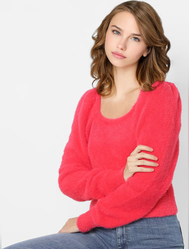 Pink Cropped Knit Pullover
