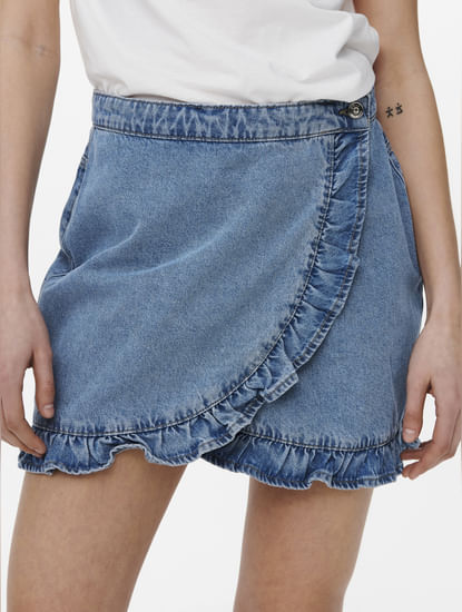 Blue Frill Detail Mini Skirt
