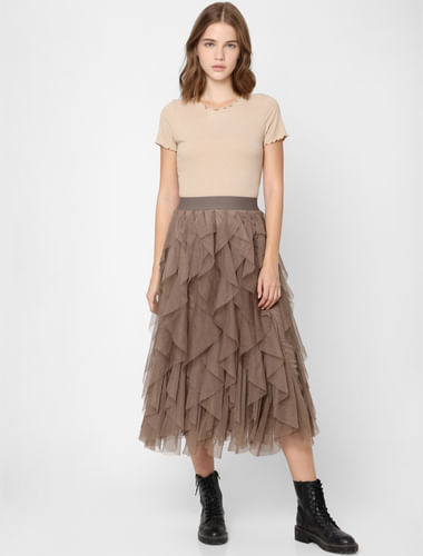 Brown Layered Tulle Skirt