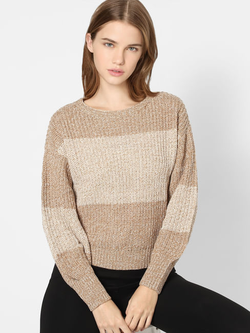 Beige Boxy Fit Knit Pullover