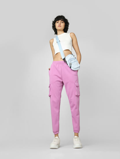 Pink Mid Rise Cargo Joggers