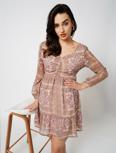 JDY by ONLY Brown Printed Fit & Flare Dress