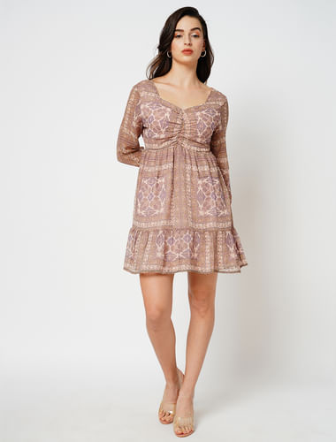 JDY by ONLY Brown Printed Fit & Flare Dress