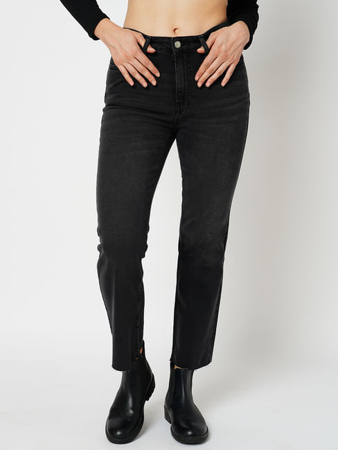 JDY by ONLY Grey High Rise Flared Cropped Jeans