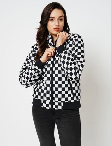 JDY by ONLY Black & White Check Puffer Jacket