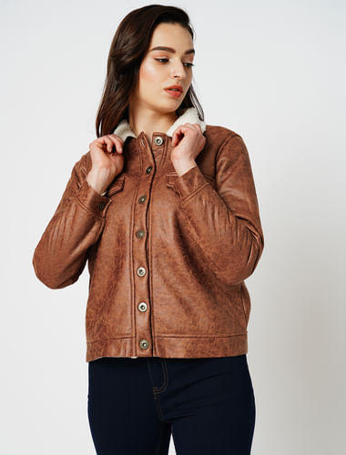 JDY by ONLY Cocoa Brown Printed Biker Jacket