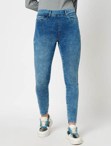 JDY by ONLY Blue High Rise Heavily Washed Jeggings