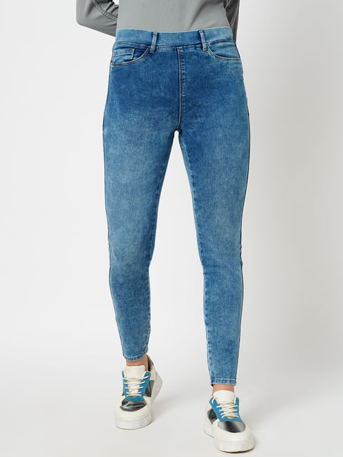JDY by ONLY Blue High Rise Heavily Washed Jeggings