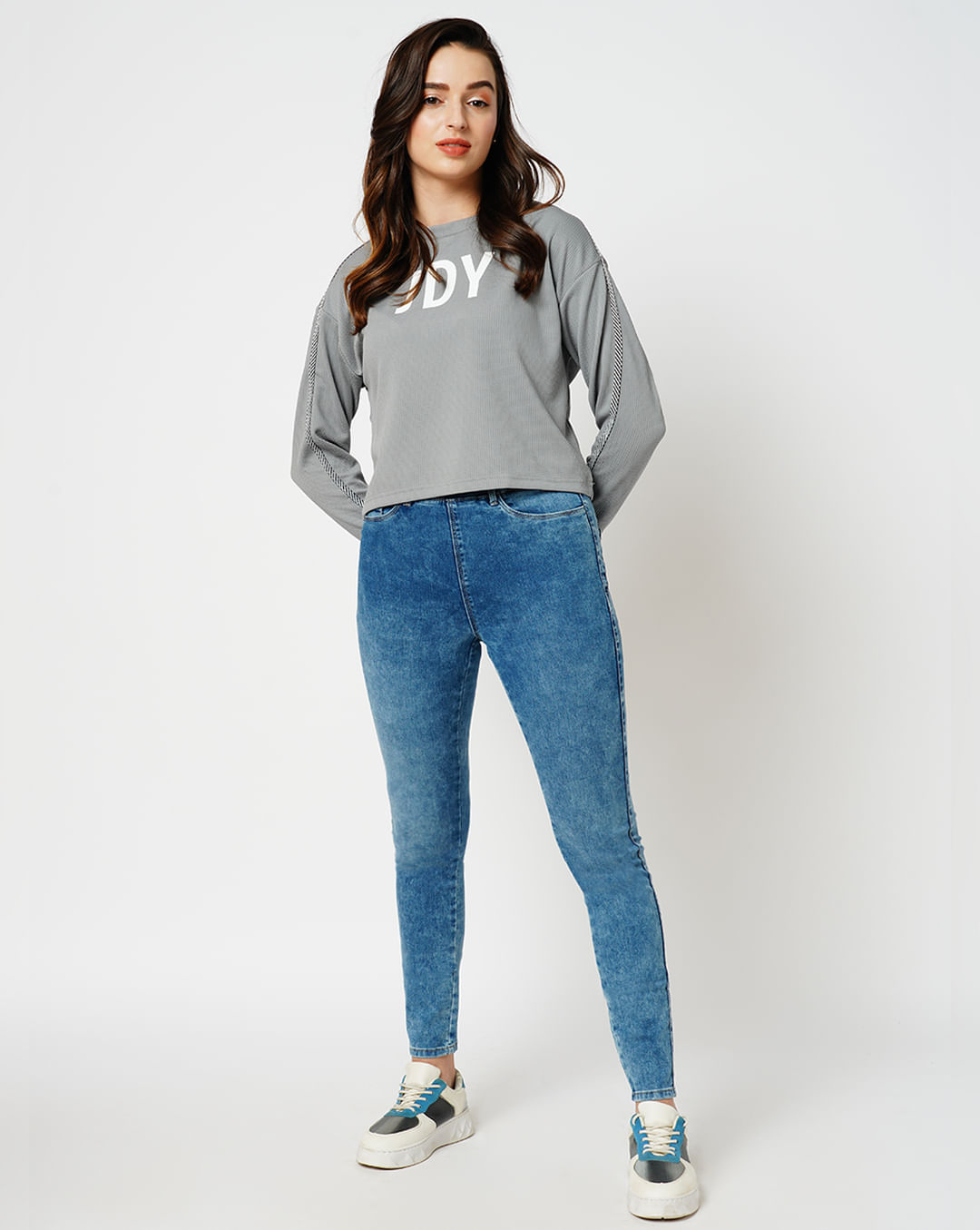 DISOLVE Present Women Denim Print Fake Jeans Look Like Legging Stretchy  High Waist Slim Skinny Printed Jeggings Free Size (28 Till 32) Blue Color  Pack of 1 : : Fashion