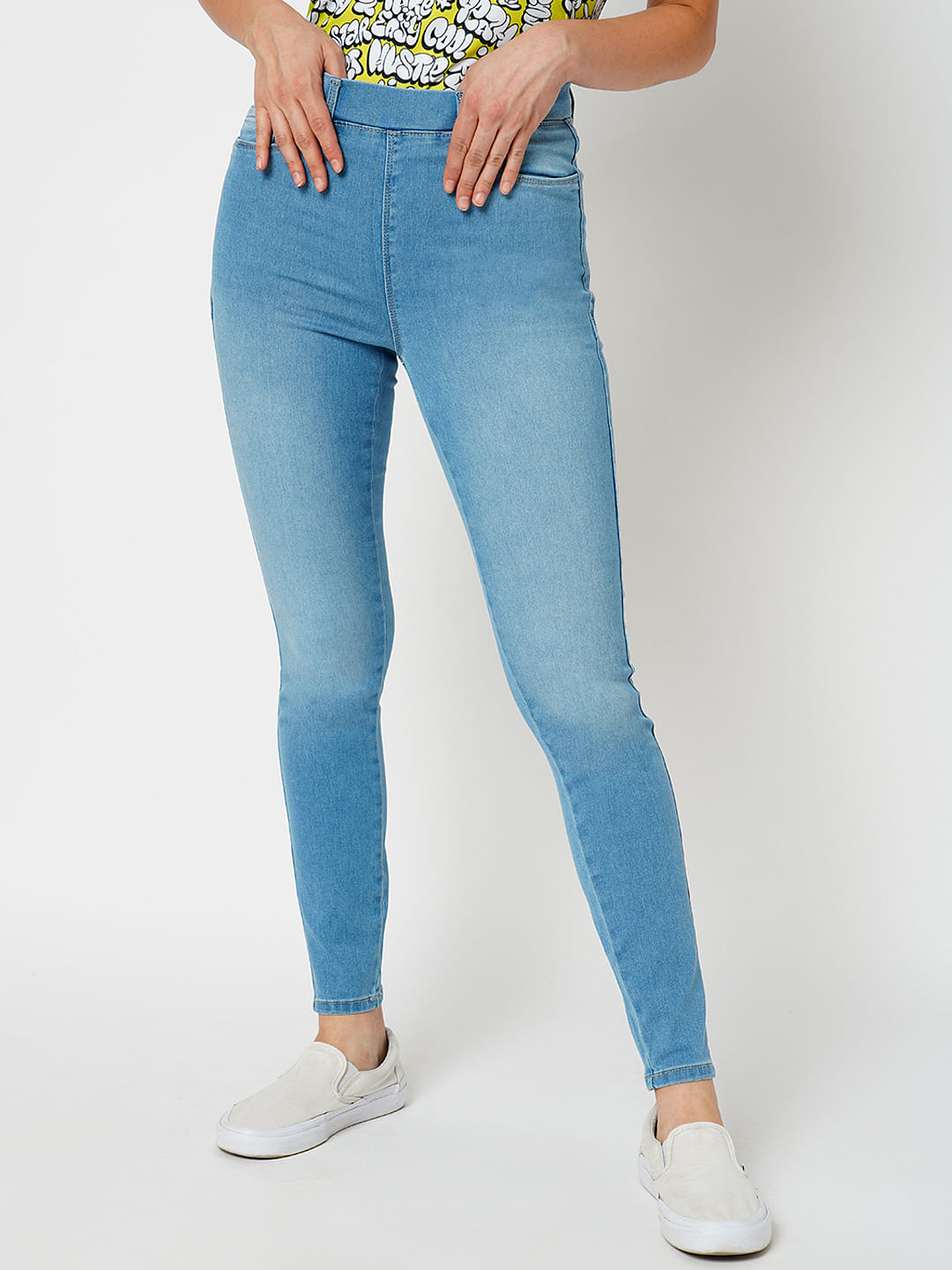 JDY by ONLY Light Blue High Rise Heavily Washed Jeggings