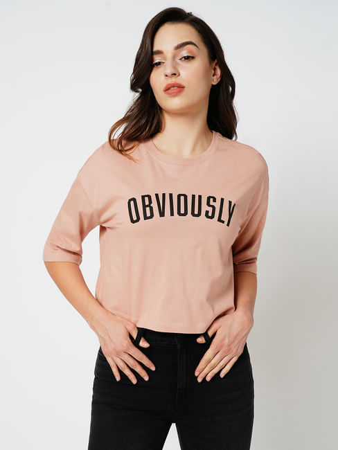 JDY by ONLY Pink Boxy Fit Printed T-shirt