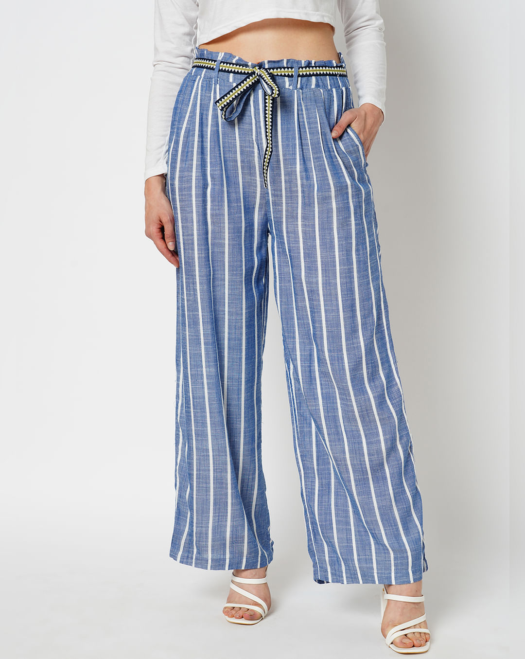 JDY by ONLY Blue High Rise Striped Wide Leg Pants