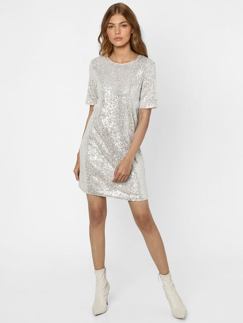 Silver Sequin T-shirt Dress