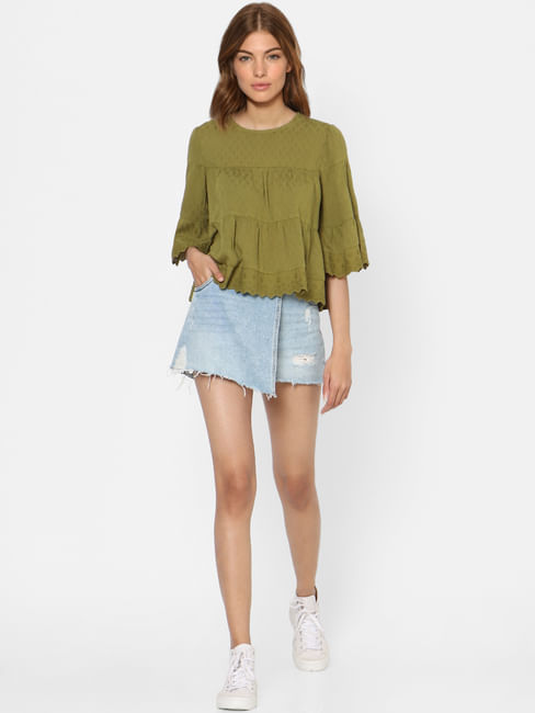 Olive Green Flared Top