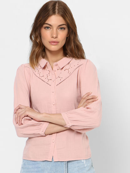 Pink Button Down Lace Shirt