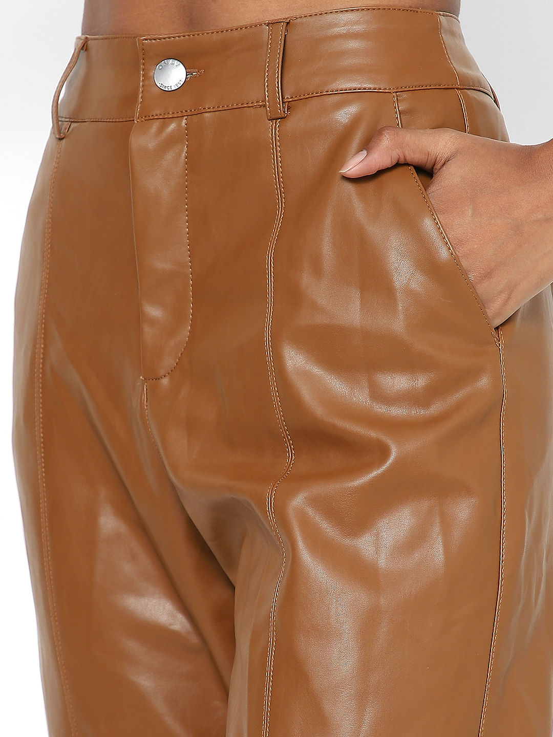 Cognac Faux Leather Pants - High Waisted Pants - Pleather Pants - Lulus