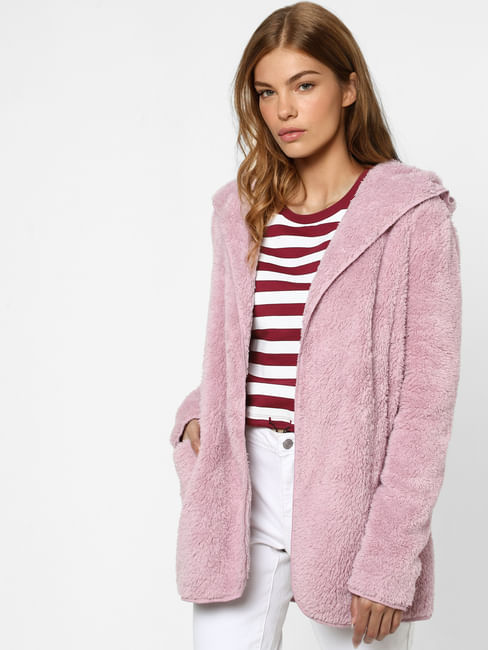 Pink Front Open Sherpa Coat