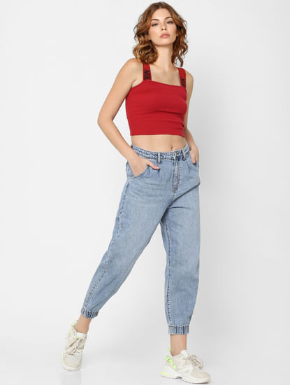 Blue High Rise Slouchy Fit Jeans 