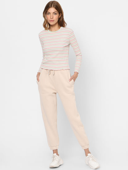 Pink Striped Full Sleeves T-shirt
