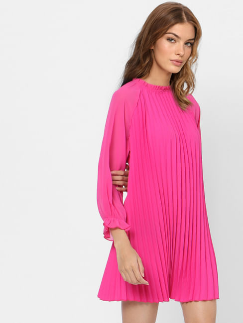 Pink Pleated Shift Dress