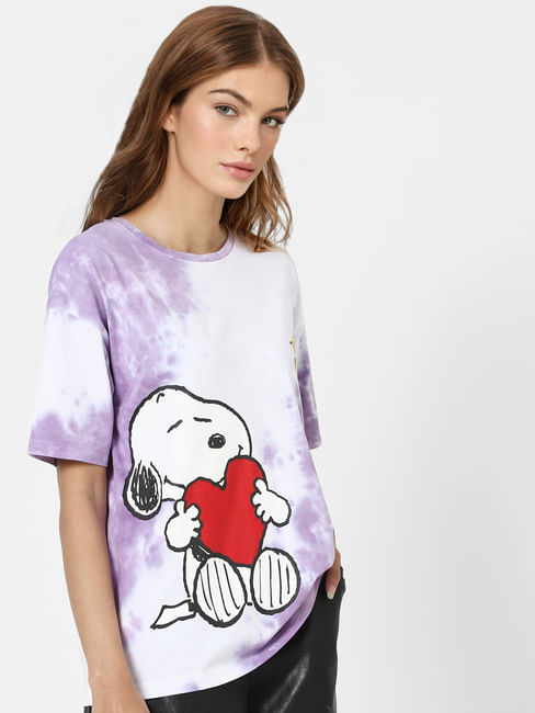 X PEANUTS Purple Tie Dye Graphic Print T-shirt